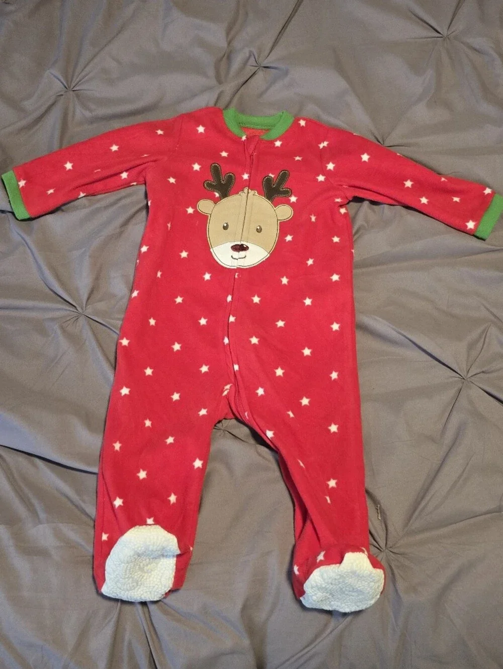 Little Me Red Reindeer Fleece Sleep Sack with Green Trim